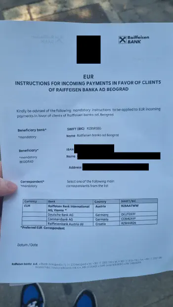 Пример бумажки с реквизитами, где черные квадраты, ваши данные