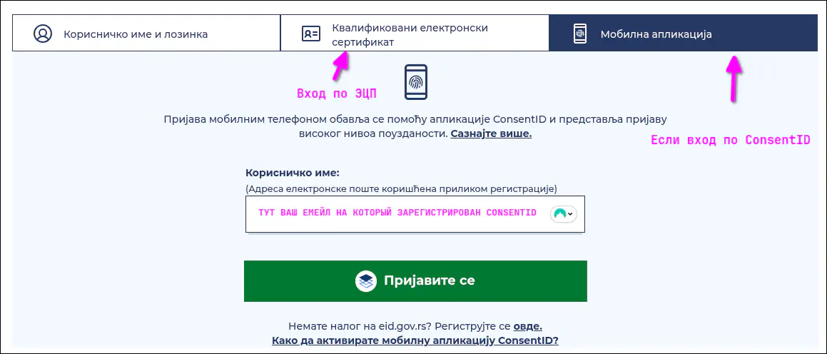 Выбор consentID