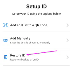 Выбираете Restore ID