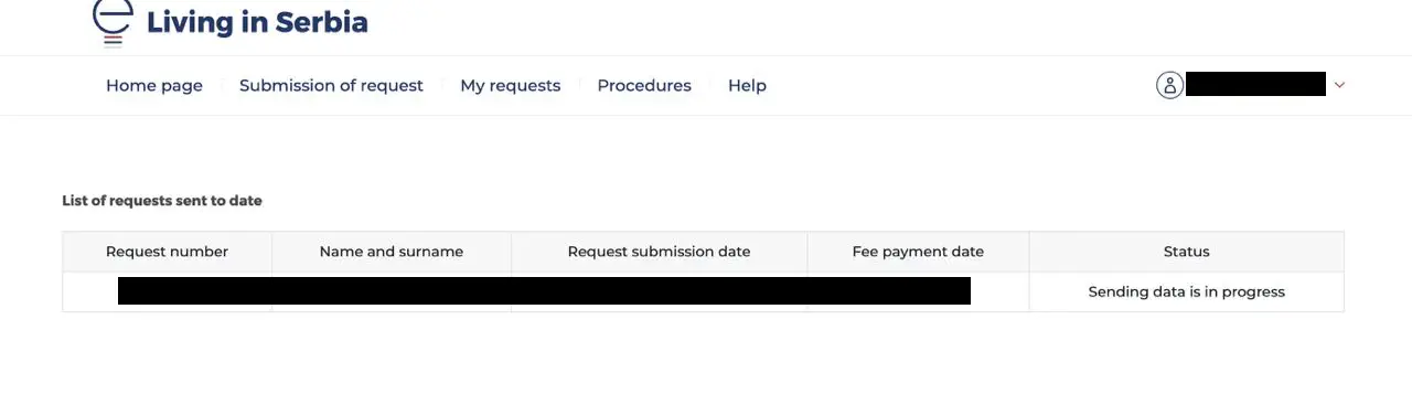 Пример euprava в статусе Sending data in progress
